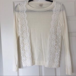 J.Crew Cream and White Crewneck Sweater w/ Lace